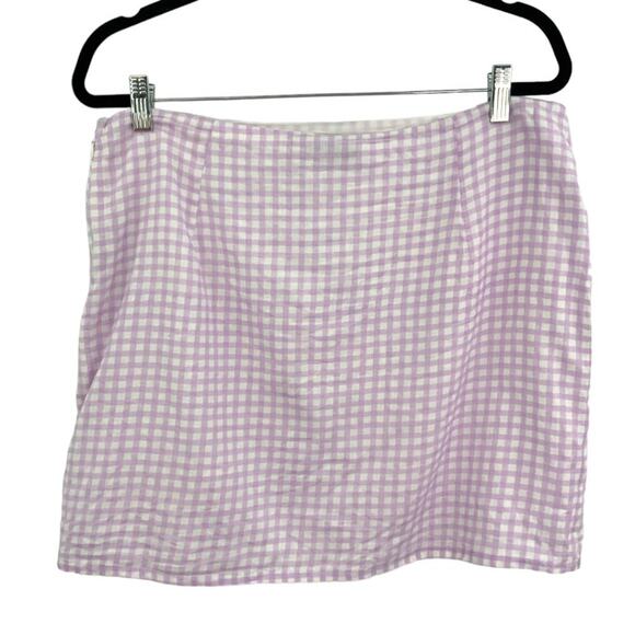 Asos Design Mini Skirt In Linen Look With Notch Hem In Lilac Gingham Size 12 - Picture 8 of 9